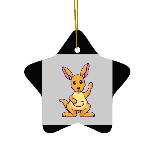 Cute Kangaroo Waving Hand: Cartoon Vector Icon Ill Ceramic Ornaments