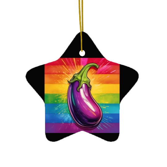 LGBTQ Eggplant Ceramic Ornaments