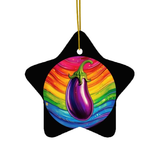 LGBTQ Eggplant Ceramic Ornaments