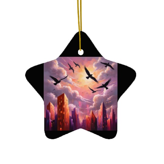 Geometric Twilight City Ceramic Ornaments
