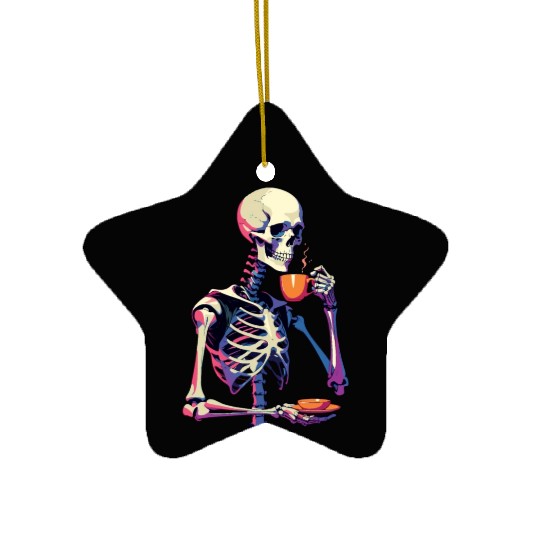 Skeleton Drinking Tea and Coffee Lover Design Ceramic Ornaments