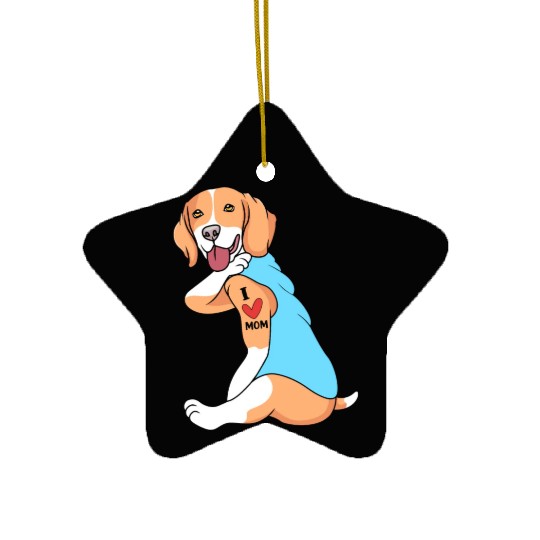 Beagle Mom Tattoo Dog I Love Mom Beagle Ceramic Ornaments