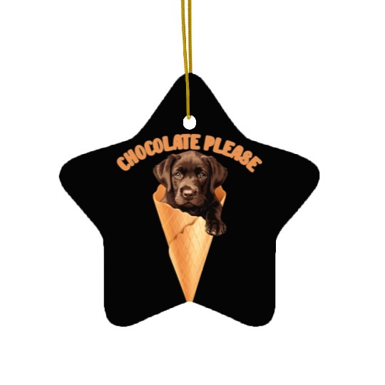 Brown Labrador CHOCOLATE PLEASE Ice Cream Ceramic Ornaments