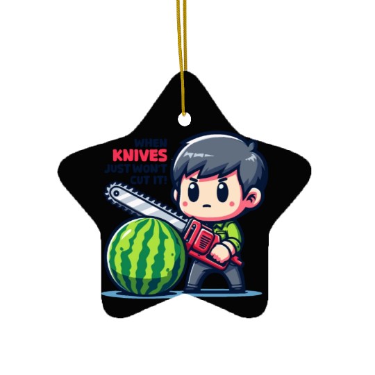 Cutting Watermelon - Melon Chainsaw Ceramic Ornaments