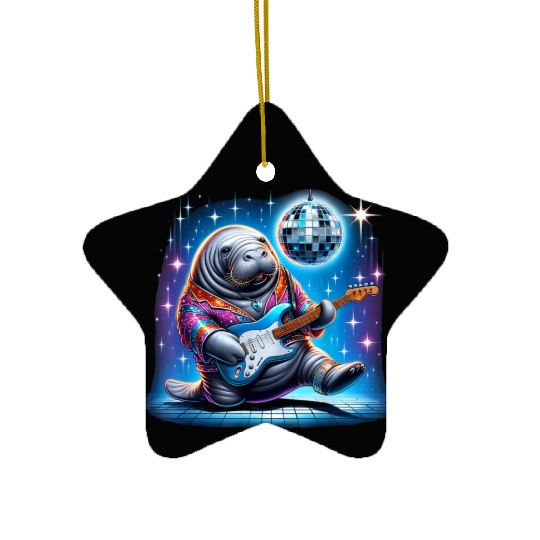 Disco Ball Guitar Manatee Ceramic Ornaments