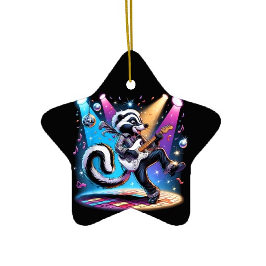 Disco Ball Guitar Skunk Ceramic Ornaments