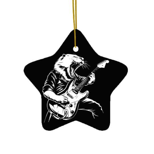 Rock and Roll Otter Guitar Ceramic Ornaments