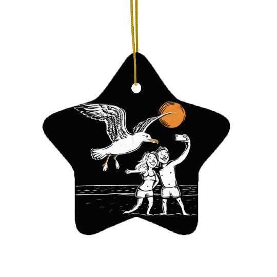 Seagull Surprise: The Ultimate Beach Photobomb Ceramic Ornaments