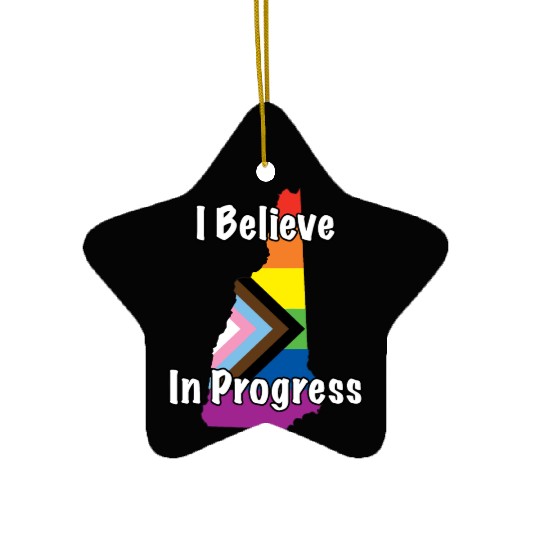 New Hampshire Pride Believe in Progress Flag Ceramic Ornaments