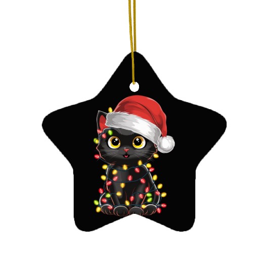 Black Cat Christmas Tree Lights Funny Santa Kitten Ceramic Ornaments