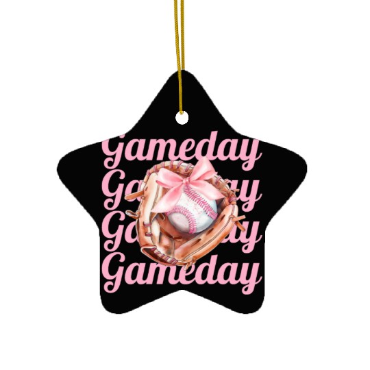 Game Day Coquette Aesthetic Baseball Glove Ceramic Ornaments