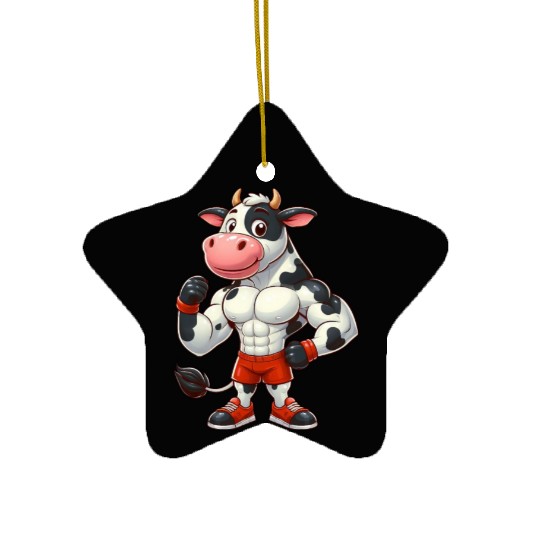 Cow bull fitness workout gym training bodybuilder Ceramic Ornaments