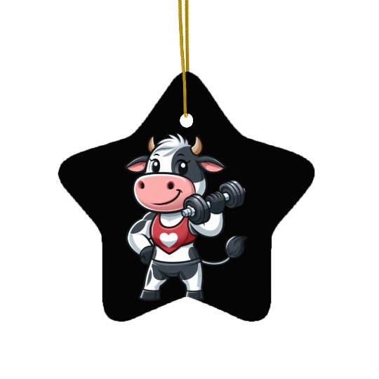 Cow fitness workout gym training bodybuilder Ceramic Ornaments