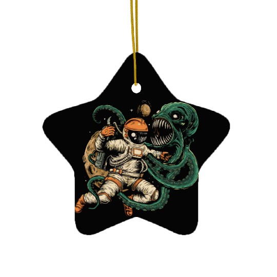 Astronaut vs. Octopus: Epic Space Battle Ceramic Ornaments
