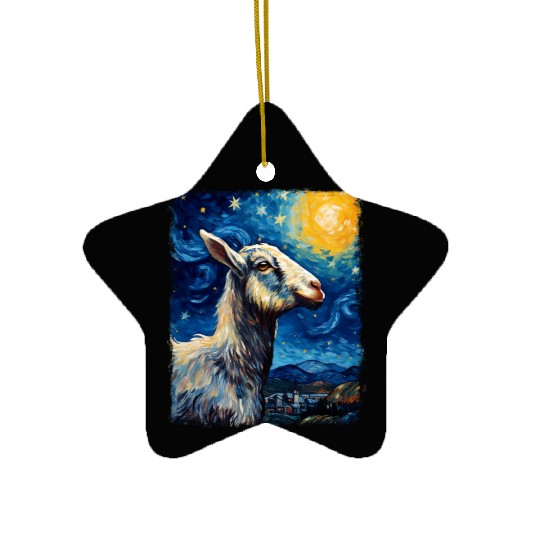 Goat Farm Animal Farmer Starry Night Painting Ceramic Ornaments