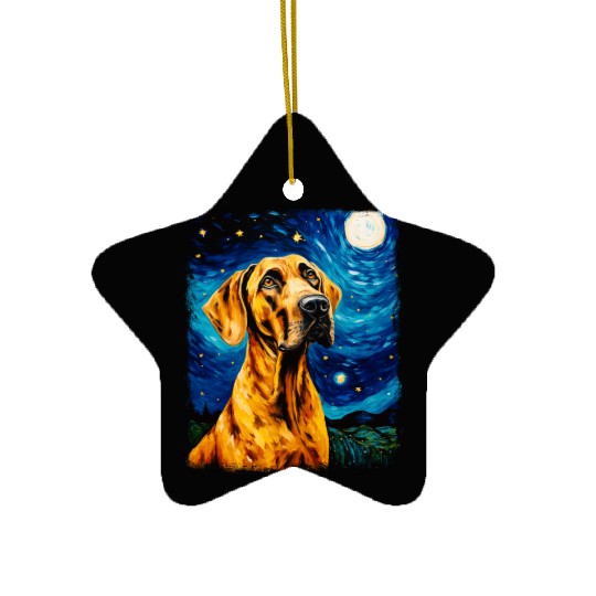 Great Dane Dog Starry Night Painting Ceramic Ornaments