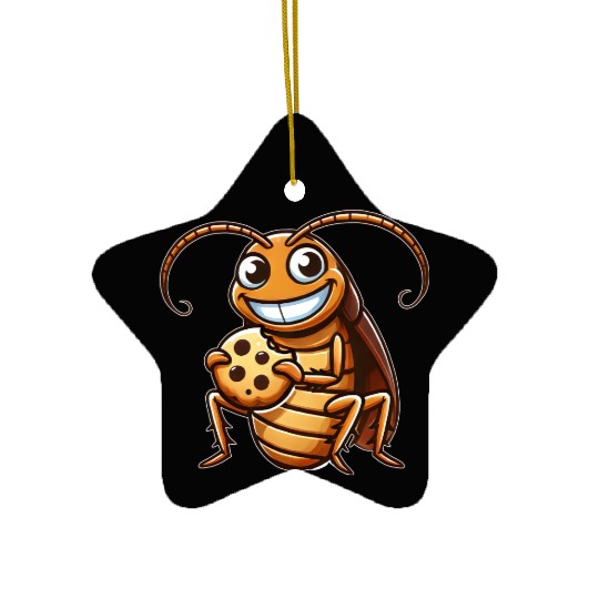 Funny cockroach with cookie cartoon dessert Ceramic Ornaments