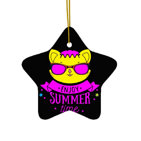Enjoy Summer Time - Cool Cat Ceramic Ornaments