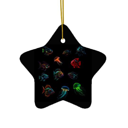 Deep Sea Fishes Bass And Jellyfish Ceramic Ornaments