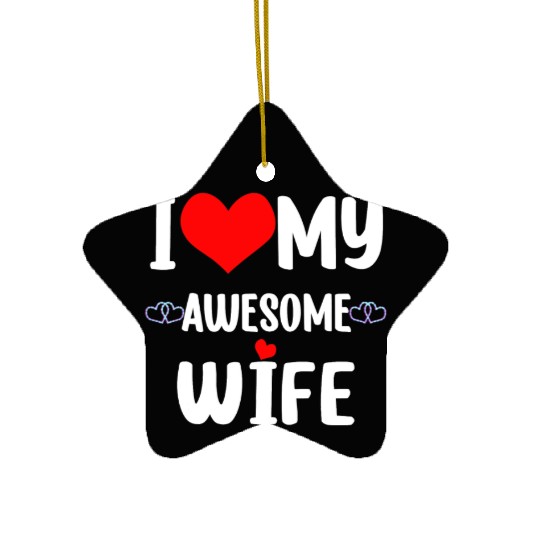 Valentine Red Heart With Love I Love My Wife Ceramic Ornaments