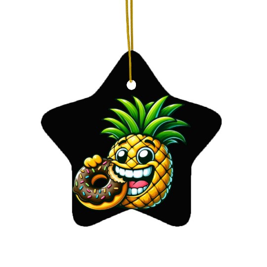 Funny Pineapple Donut Cartoon Fruity Sweet Design Ceramic Ornaments