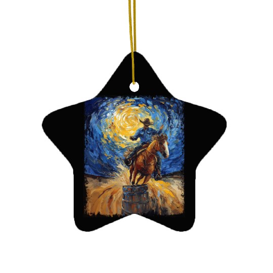 Barrel Racer Barrel Racing Rodeo Starry Night Pain Ceramic Ornaments
