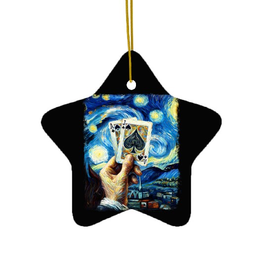 Blackjack Gambling Cards Starry Night Painting Ceramic Ornaments