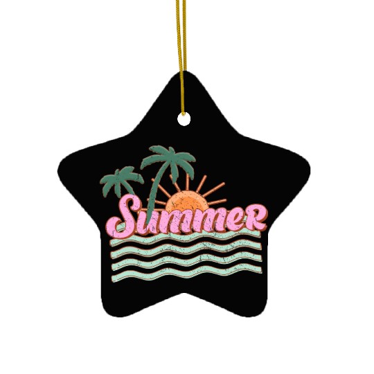 Vibrant Summer Sunset with Palm Trees Ceramic Ornaments