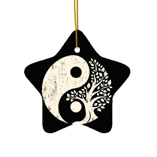 Nature's Balance: Yin Yang Tree of Life Ceramic Ornaments