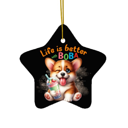 Corgi with BOBA tea Milk TEA Bubble tea Ceramic Ornaments