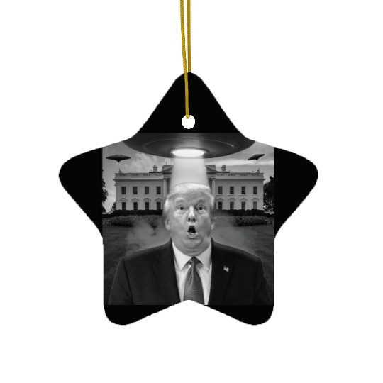 Funny Trump Shocked by UFOs at the White House Ceramic Ornaments