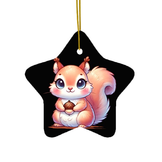 The cute squirrel with favorite food Ceramic Ornaments