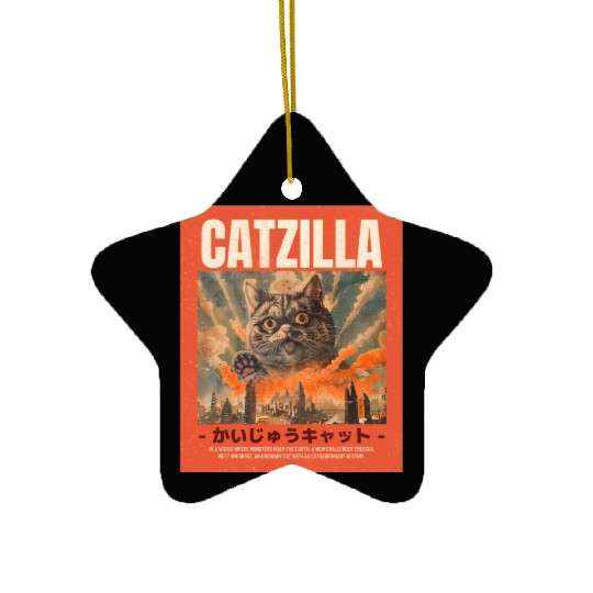 Catzilla Vintage Japanese Funny Angry Cat Ceramic Ornaments