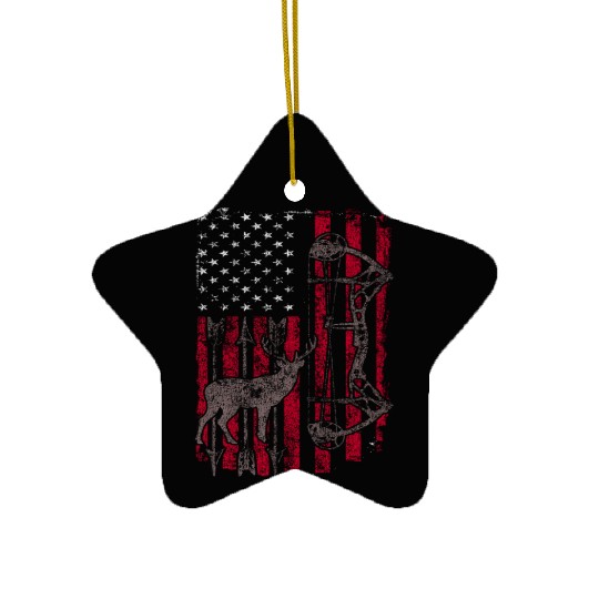American Flag Deer Elk Hunting USA Patriotic Ceramic Ornaments