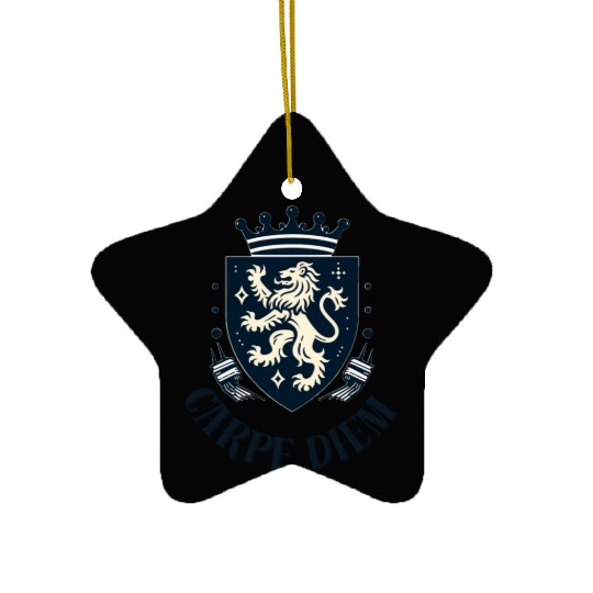 Carpe Diem - Elegant Heraldic Crest With Lion and Ceramic Ornaments