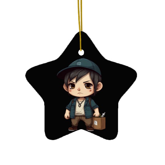 Chibi Boy with a Serious Expression Ceramic Ornaments