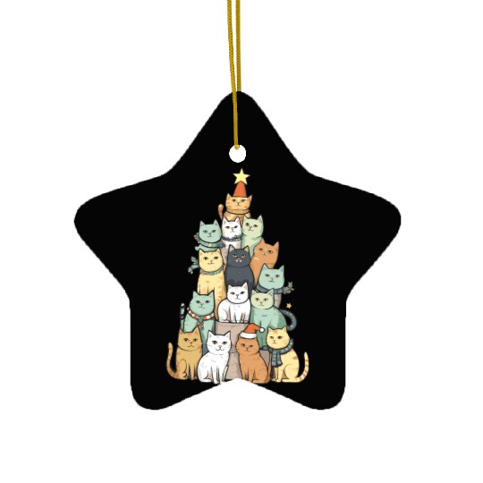 Cute Cat Christmas Tree Pet Animals Lover Design Ceramic Ornaments