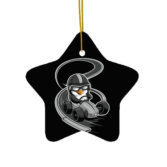 Racing Penguin in Go-Kart on a Curvy Track Ceramic Ornaments