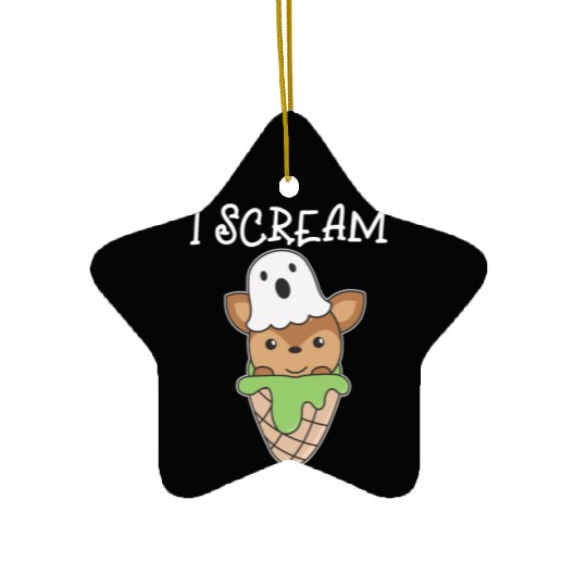Deer Halloween Ghost I Scream Ice Cream Pun Ceramic Ornaments