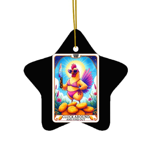 Funny Chicken Tarot Card, FAFO, Hilarious Ceramic Ornaments
