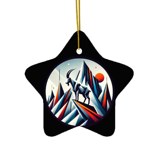 Abstract mountain goat Ceramic Ornaments