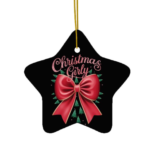 Christmas Tree Bow Girly Aesthetic Holiday Xmas Ceramic Ornaments