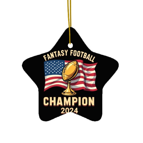 FANTASY FOOTBALL CHAMPION 2024 AMERICAN FLAG Ceramic Ornaments