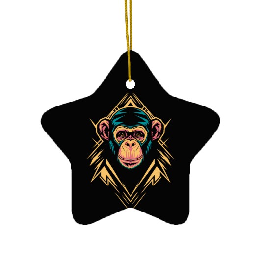 Vibrant Geometric Monkey Art with Neon Colors Ceramic Ornaments