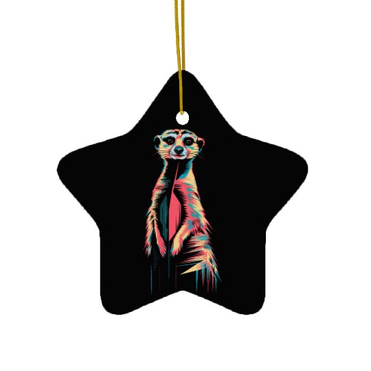 Vibrant Meerkat Illustration Neon Colors Ceramic Ornaments
