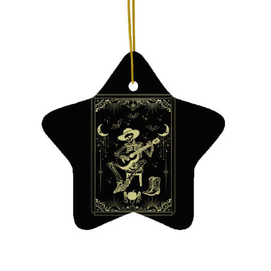 Tarot Card Celestial Cowboy Skeleton Plays Guitar Ceramic Ornaments