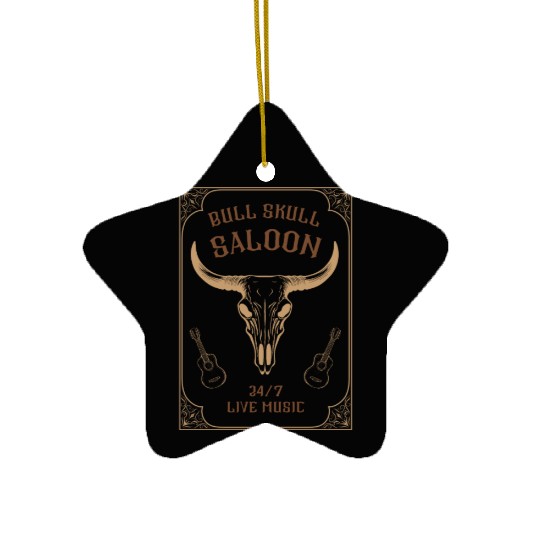 Country Music Western Bull Skull Saloon Ceramic Ornaments