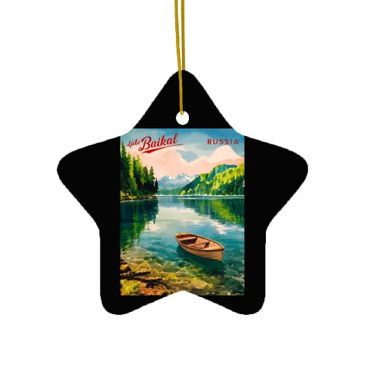 Vintage Travel Lake Baikal Russia Retro Scenic Ceramic Ornaments