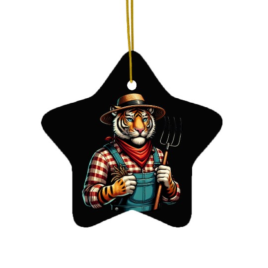 Cute Tiger Farmer Ceramic Ornaments