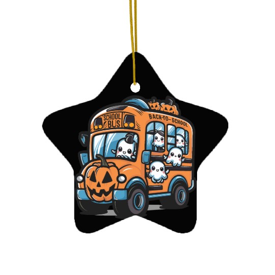 Ghost Halloween School Bus Ceramic Ornaments